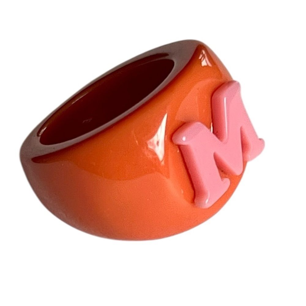 Orange M Pink Initial Chunky Ring Rave Retro Festival - Picture 2 of 7